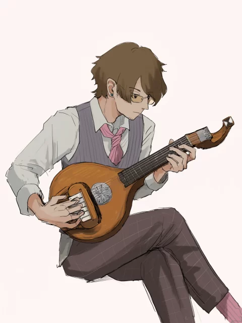 イラスト：イングリッシュギターを弾く小澤（小説『聖のサイケなあさごはん』）
